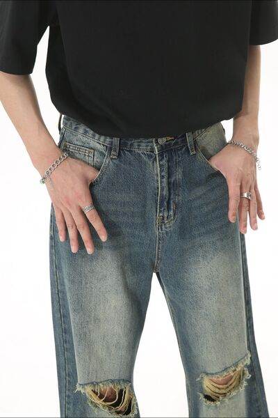 Distressed Wide Leg Men's Jeans - Hovatok