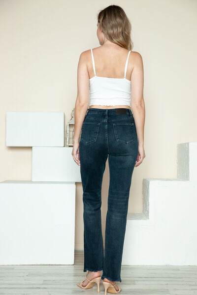Judy Blue Full Size Button Fly Hem Destroy Straight Jeans - Hovatok