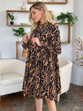 Double Take Full Size Printed Ruffle Hem Long Sleeve Dress - Hovatok
