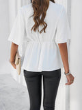 Devine Tied Front Peplum Blouse - Hovatok
