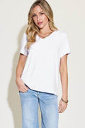Basic Bae Full Size V-Neck High-Low T-Shirt - Hovatok