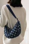 Raw Hem Checkered Denim Crossbody Bag - Hovatok