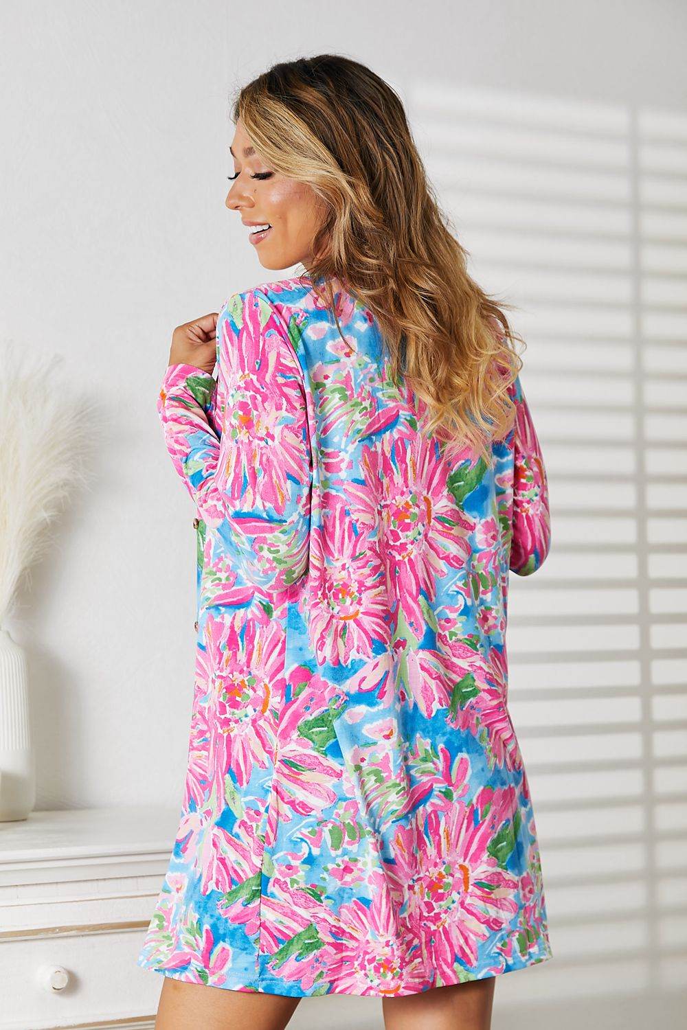 Double Take Floral Open Front Long Sleeve Cardigan - Hovatok