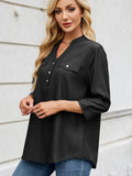 Notched Three-Quarter Sleeve Denim Top - Hovatok