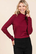 Mittoshop Mock Neck Rib Knit Long Sleeve Crop Top - Hovatok