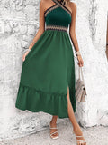Devine Ruffled Slit Sleeveless Midi Dress - Hovatok