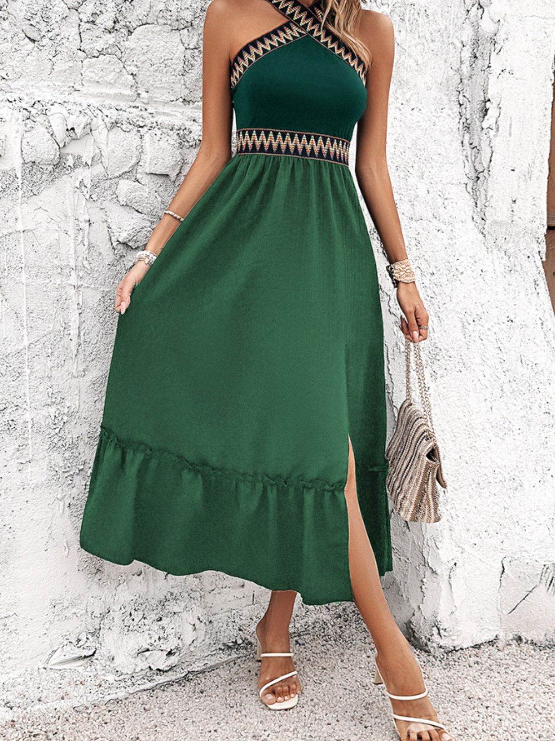 Devine Ruffled Slit Sleeveless Midi Dress - Hovatok