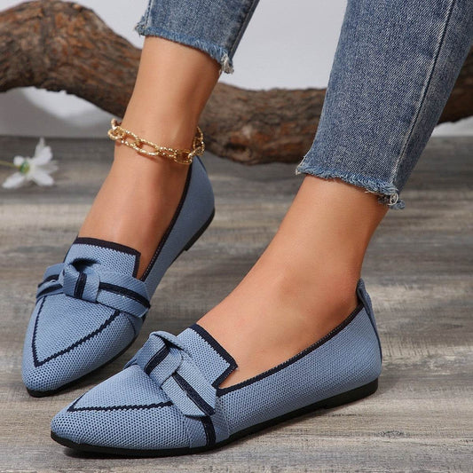 Bow Contrast Trim Point Toe Loafers - Hovatok