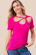 BiBi Cutout Asymmetrical Neck Short Sleeve T-Shirt - Hovatok