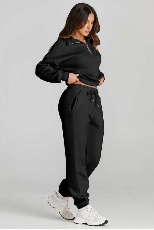 Quarter Zip Top and Drawstring Pants Active Set - Hovatok