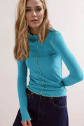 Basic Bae Contrast Trim Mock Neck Long Sleeve T-Shirt - Hovatok