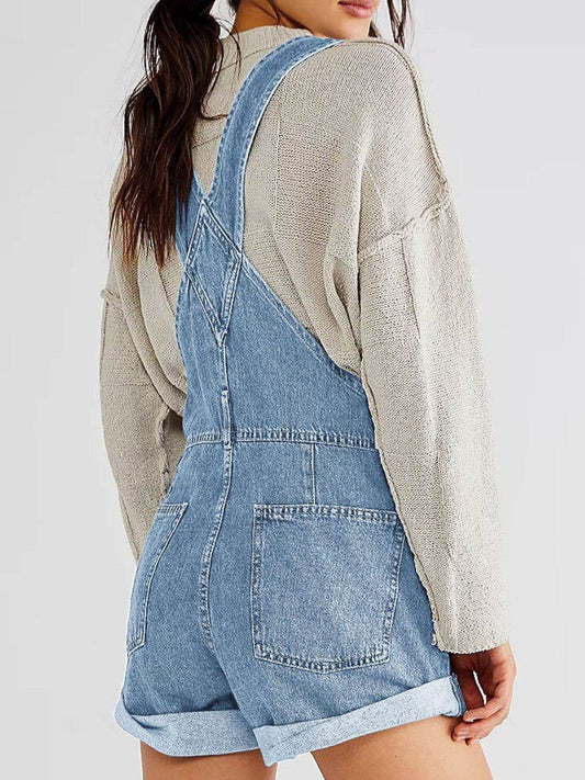 Pocketed Square Neck Wide Strap Denim Overalls - Hovatok
