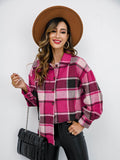Shiny Plaid Button Up Collared Neck Jacket - Hovatok
