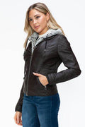 YMI Faux Layered Double-Zipper Jacket with Fuzzy Hood - Hovatok