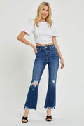RISEN High Rise Distressed Crop Flare Jeans - Hovatok