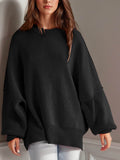 Double Take Side Slit Round Neck Long Sleeve Sweater - Hovatok