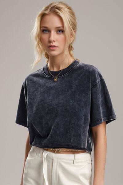 Basic Bae Round Neck Dropped Shoulder Short Sleeve T-Shirt - Hovatok