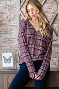 Heimish Full Size Plaid V-Neck Long Sleeve Top - Hovatok