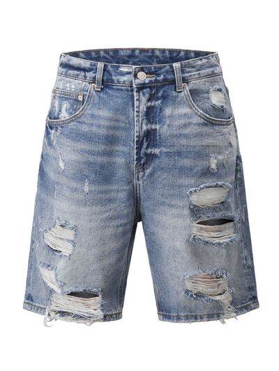 Men's Distressed Denim Bermuda Shorts - Hovatok