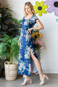 Heimish Full Size Floral Short Sleeve Slit Dress - Hovatok
