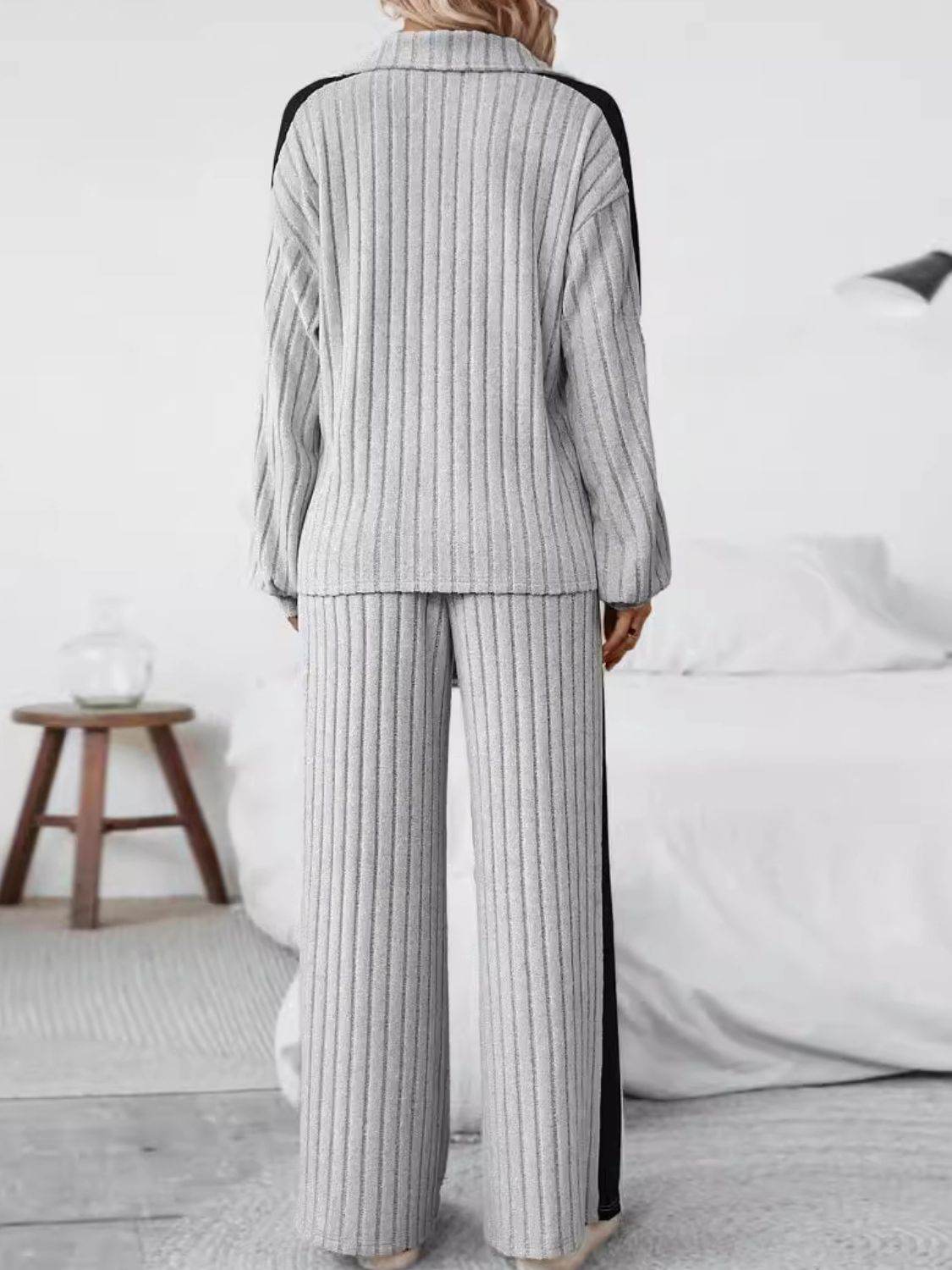 Plus Size Half Zip Long Sleeve Top and Pants Set - Hovatok