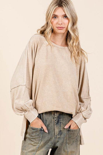 Mittoshop Mineral Wash Raglan Long Sleeve Oversized Top - Hovatok