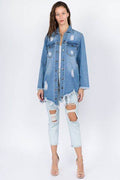 American Bazi Distressed Frayed Hem Denim Jacket - Hovatok