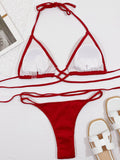 Halter Neck Crisscross Ribbed Bikini Set - Hovatok