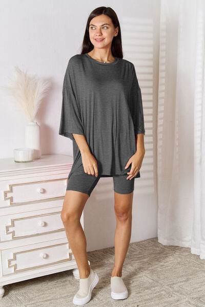 Basic Bae Full Size Soft Rayon Three-Quarter Sleeve Top and Shorts Set - Hovatok