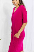 BOMBOM Sunday Brunch Button Down Knee-Length Dress in Magenta - Hovatok