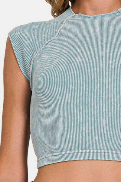 Zenana Ribbed Round Neck Cropped Top - Hovatok