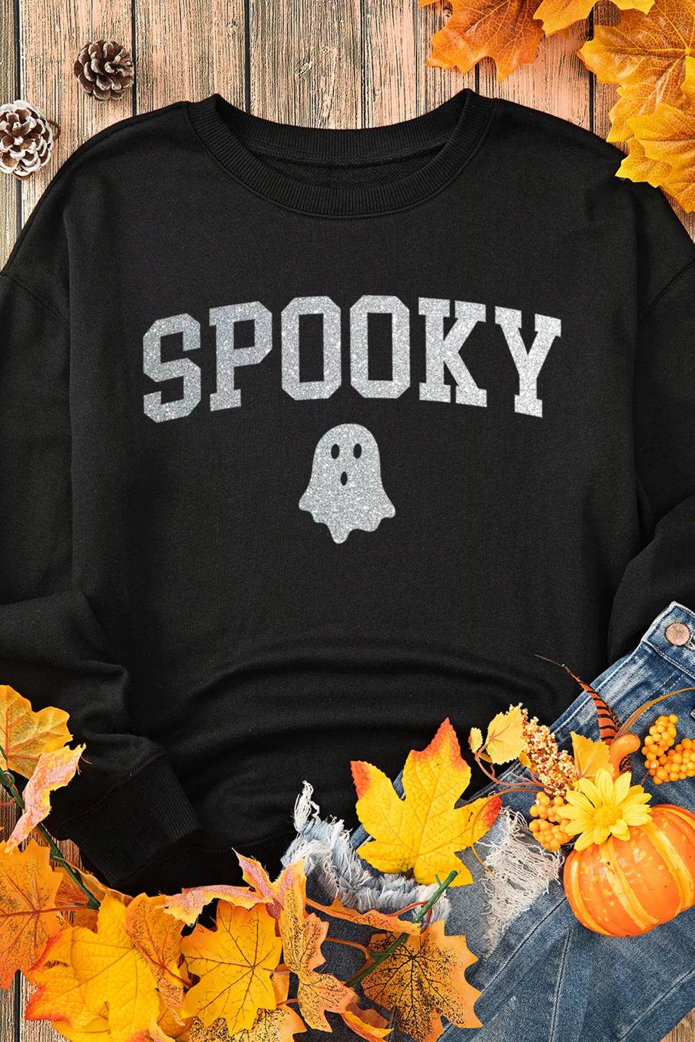 SPOOKY Round Neck Long Sleeve Sweatshirt - Hovatok