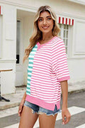 Striped Round Neck Half Sleeve T-Shirt - Hovatok