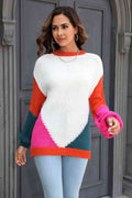 Angel Wings Color Block Round Neck Drop Shoulder Sweater - Hovatok