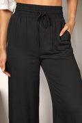 Double Take Drawstring Smocked Waist Wide Leg Pants - Hovatok