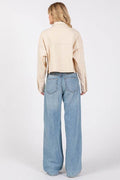 bytos Button Down Cropped Denim Jacket with Patch Pockets - Hovatok