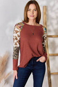Hailey & Co Full Size Leopard Waffle-Knit Blouse - Hovatok