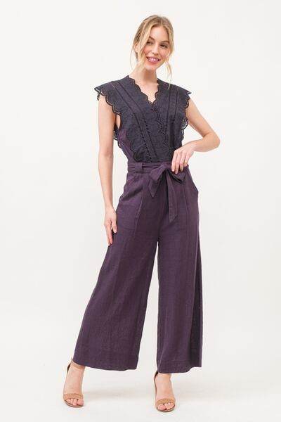 And The Why Laced Surplice Tie Waist Jumpsuit - Hovatok