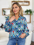 Double Take Full Size Printed Balloon Sleeve Blouse - Hovatok