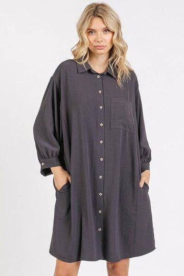 Mittoshop Airflow 3/4 Sleeve Buttoned Shirt Mini Dress - Hovatok