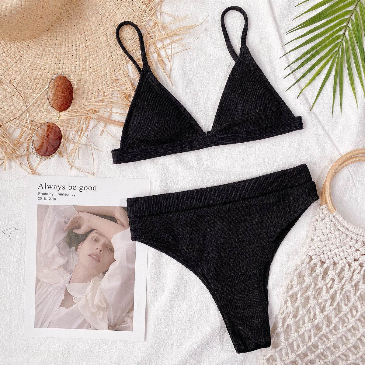 Spaghetti Strap Ribbed Bikini Set - Hovatok