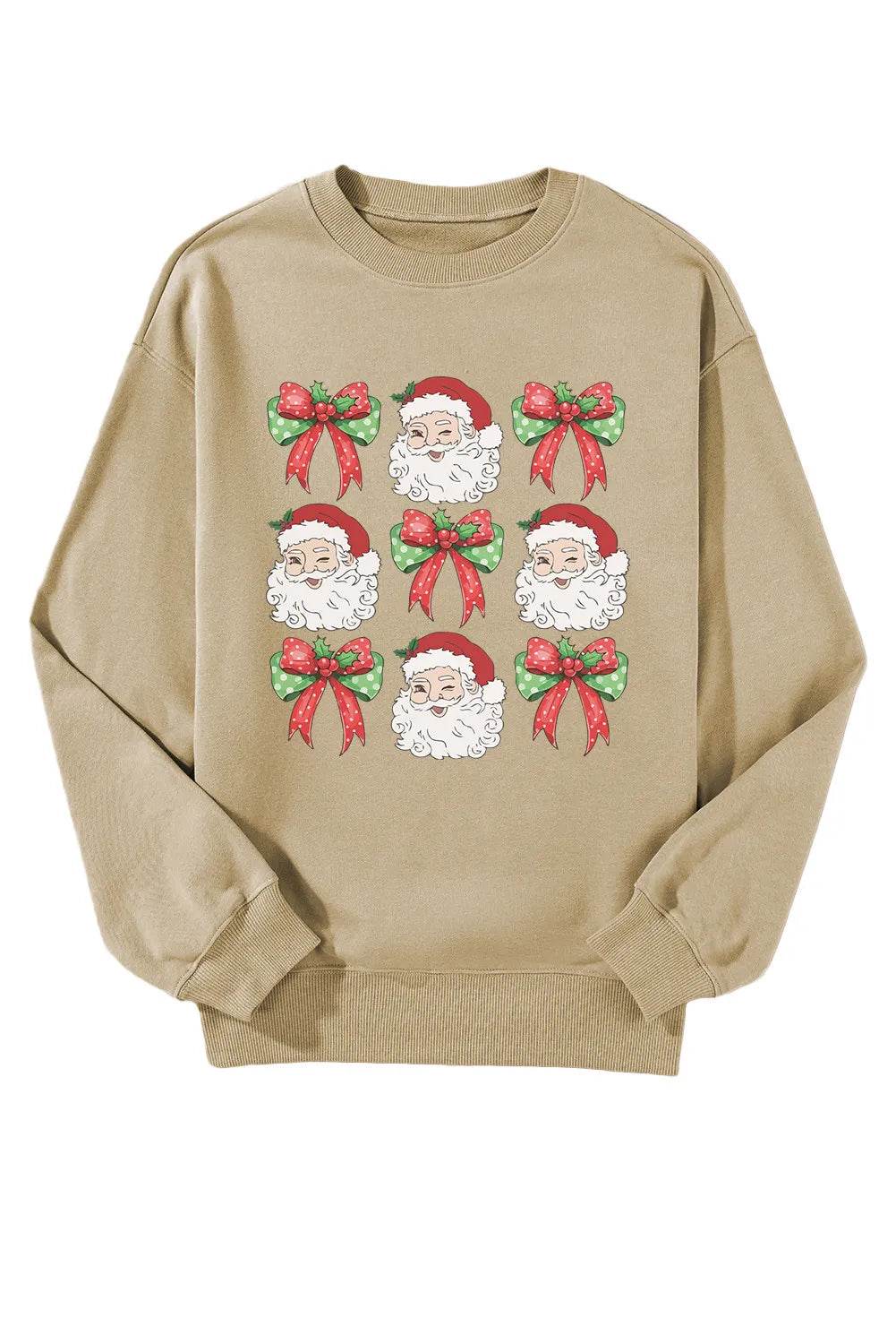 Santa Graphic Round Neck Long Sleeve Sweatshirt - Hovatok