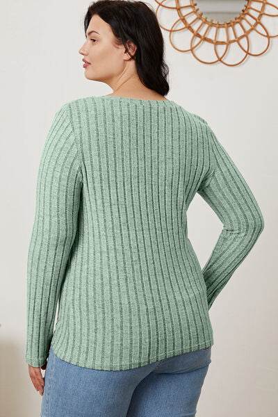 Basic Bae Full Size Ribbed V-Neck Long Sleeve T-Shirt - Hovatok