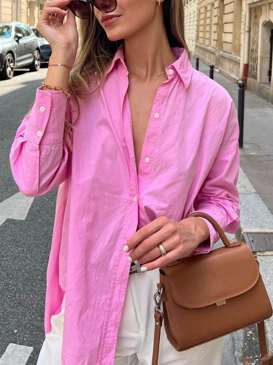 Devine Collared Neck Drop Shoulder Shirt - Hovatok