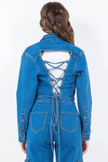 American Bazi Laced Back Cropped Denim Jacket - Hovatok