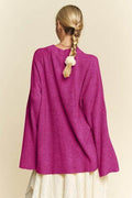 Davi & Dani High-Low Round Neck Drop Shoulder Sweater - Hovatok