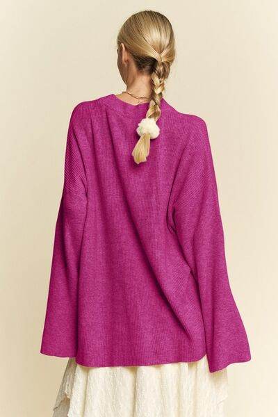 Davi & Dani High-Low Round Neck Drop Shoulder Sweater - Hovatok