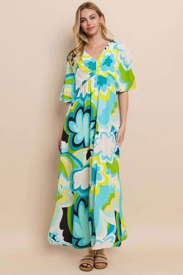 ODDI Floral Printed Slit Maxi Dress - Hovatok