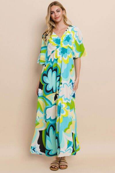 ODDI Floral Printed Slit Maxi Dress - Hovatok