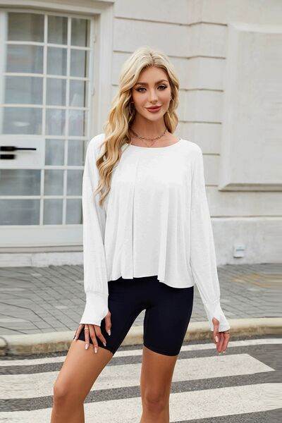 Cutout Back Round Neck Long Sleeve T-Shirt - Hovatok